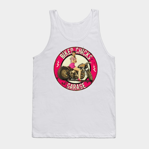 Biker Chicks Garage - Sexy Woman on Motorcycle Tank Top by Wilcox PhotoArt